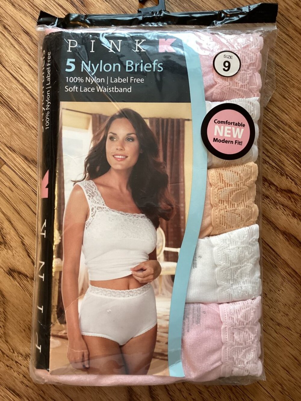 NWT VTG KMart WOMEN'S 5 PAIR Nylon Briefs Panties Lace Trim Waistband Size 9